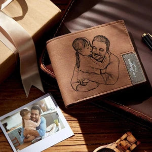 Custom Bifold Photo Engraved Wallet Lether Wallet for Men - Brown