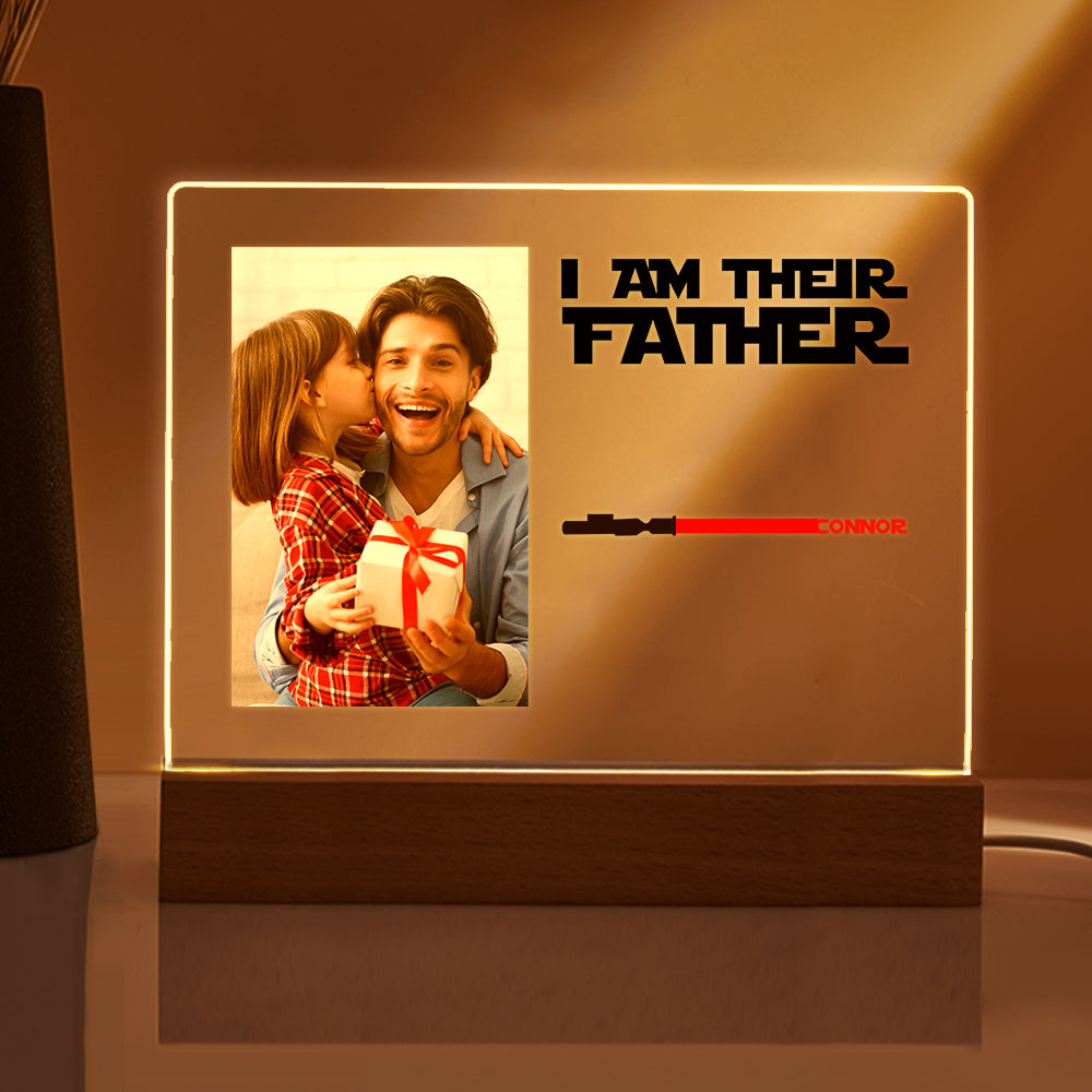 Personalized I Am Their Father Night Light Photo Acrylic Light Saber Plaque Father's Day Gifts - auphotomugs