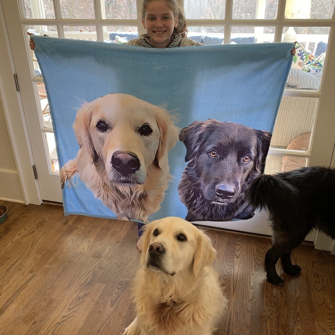 Personalized Pet Photo Blankets Custom Dog Blankets Painted Portrait Fleece Blanket More Than One Pets Avaiable