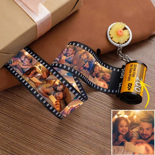 Valentine's Day Gifts Custom Anniversary Photo Film Roll Album Camera Picture Keychain Best Gift for Family