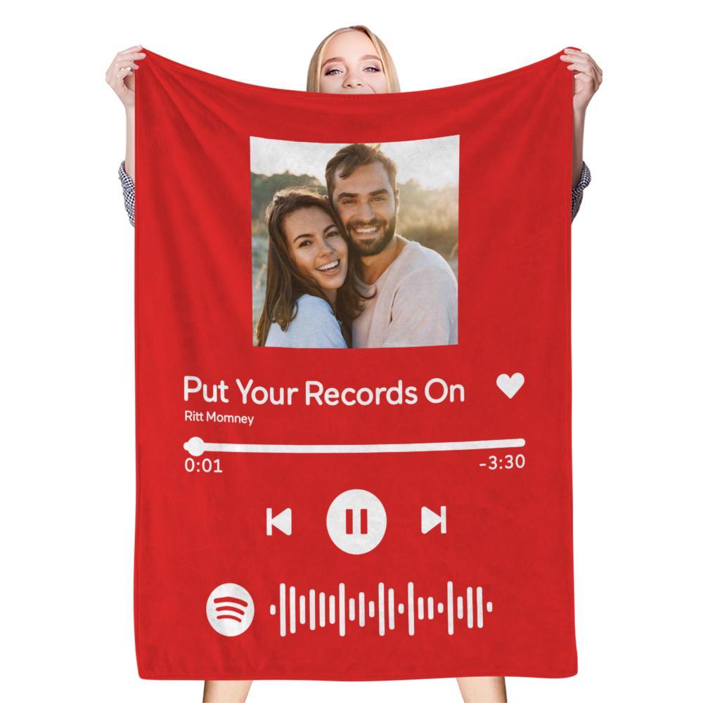 Custom Photo Spotify Code Music Personalized Fleece Blanket Red