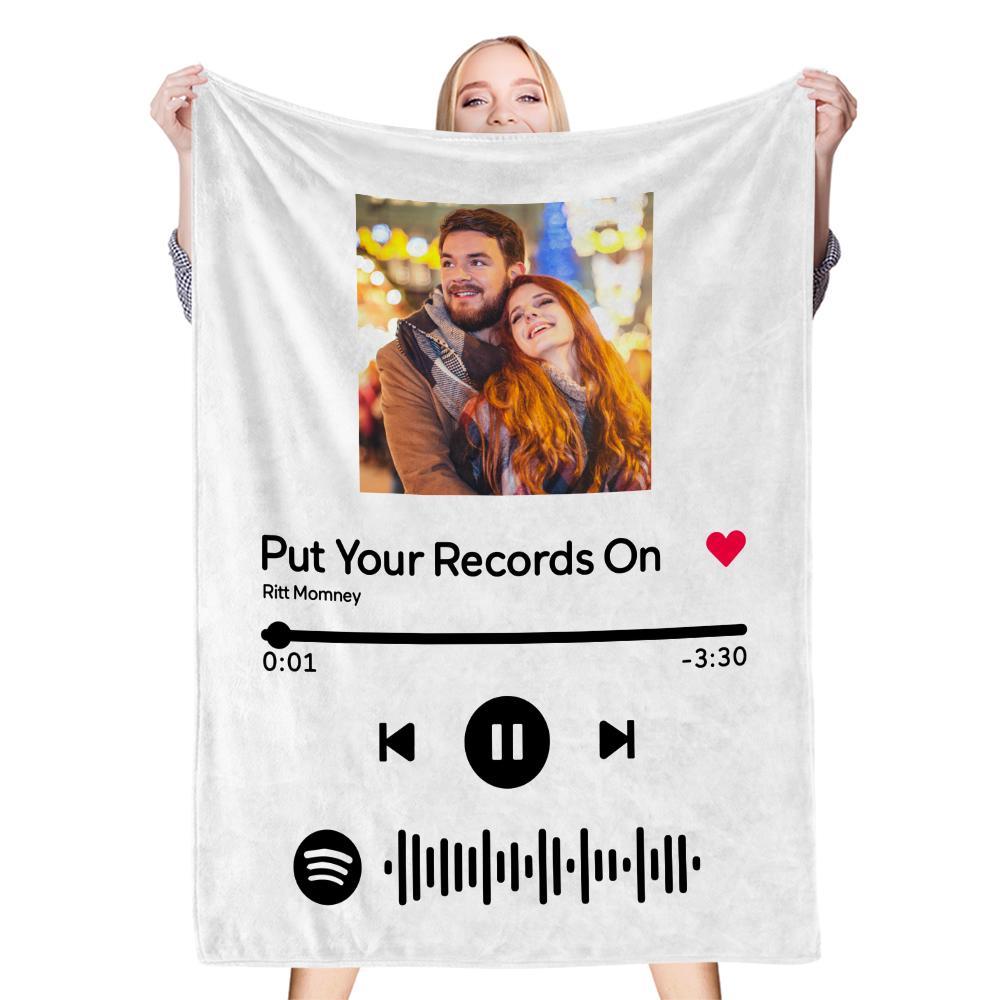 Custom Photo Spotify Code Music Personalized Fleece Blanket White