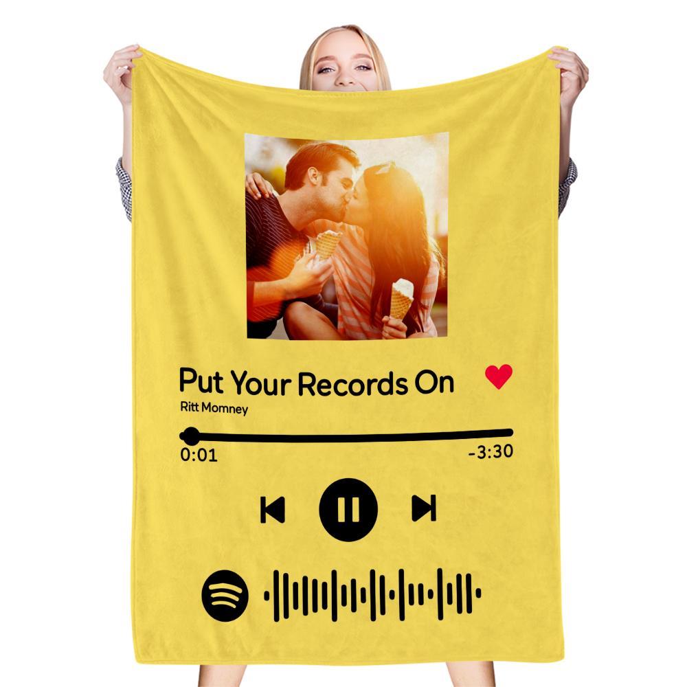 Custom Photo Spotify Code Music Personalized Fleece Blanket Yellow
