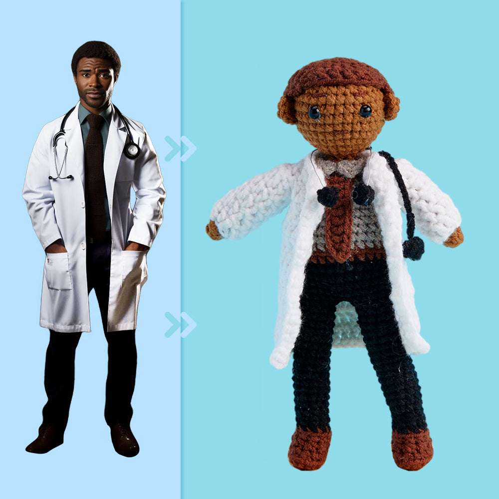 Full Body Customizable 1 Person Custom Crochet Doll Personalized Gifts Handwoven Mini Dolls - Doctor - auphotomugs