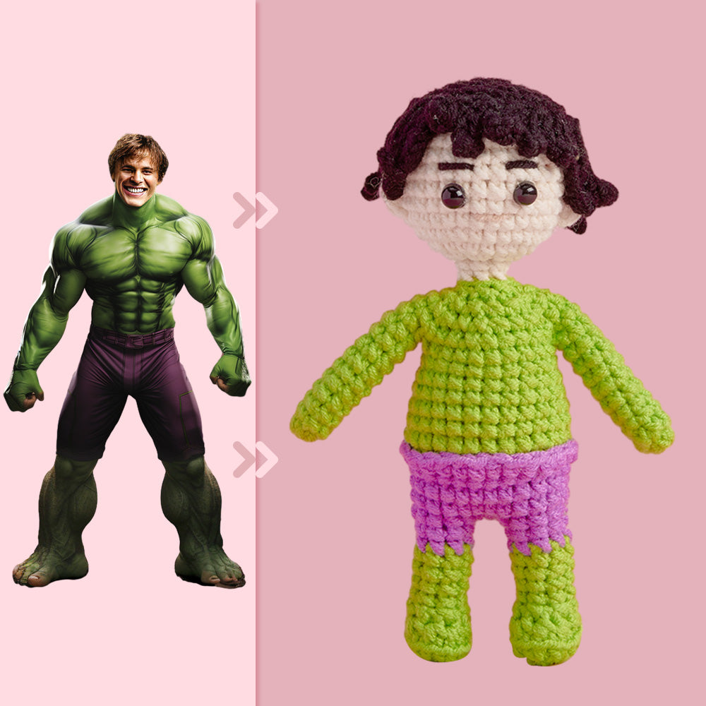 Full Body Customizable 1 Person Custom Crochet Doll Personalized Gifts Handwoven Mini Dolls - Hulk - auphotomugs