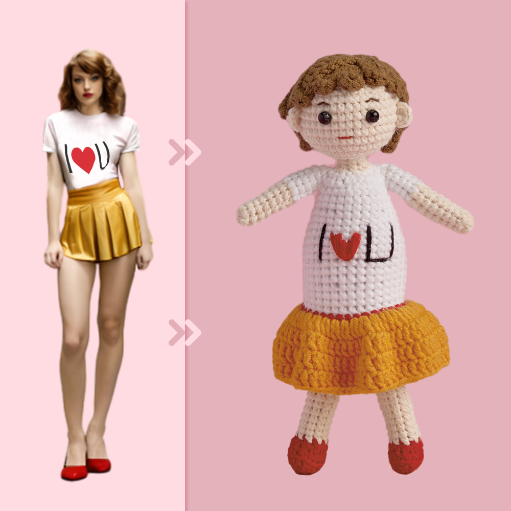 Full Body Customizable 1 Person Custom Crochet Doll Personalized Gifts Handwoven Mini Dolls - I Love U Girl - auphotomugs