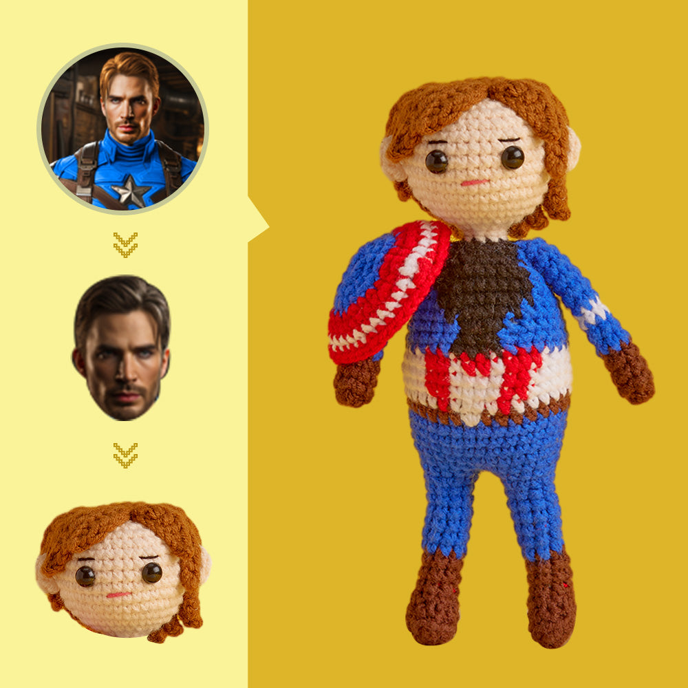 Custom Face Crochet Doll Personalized Gifts Handwoven Mini Dolls - Captain America - auphotomugs