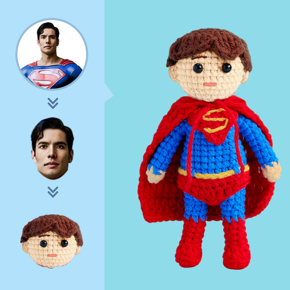 Custom Face Crochet Doll Personalized Gifts Handwoven Mini Dolls - Superman - auphotomugs