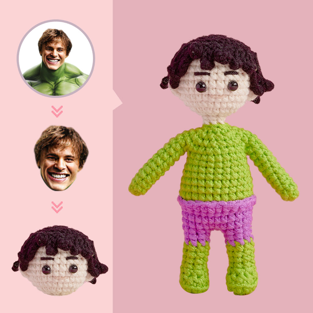 Custom Face Crochet Doll Personalized  Handwoven Mini Dolls Gifts - Hulk - auphotomugs