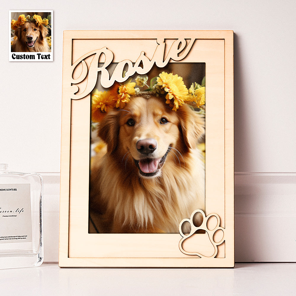Custom Pet Photo Frame with Personalized Name Wooden Plaque - auphotomugs