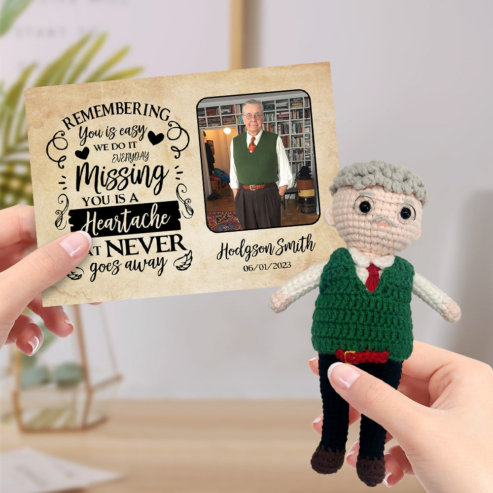 Personalized Crochet Doll from Photo Gifts Handmade Look alike Dolls with Custom Name and Date Memorial Card - auphotomugs