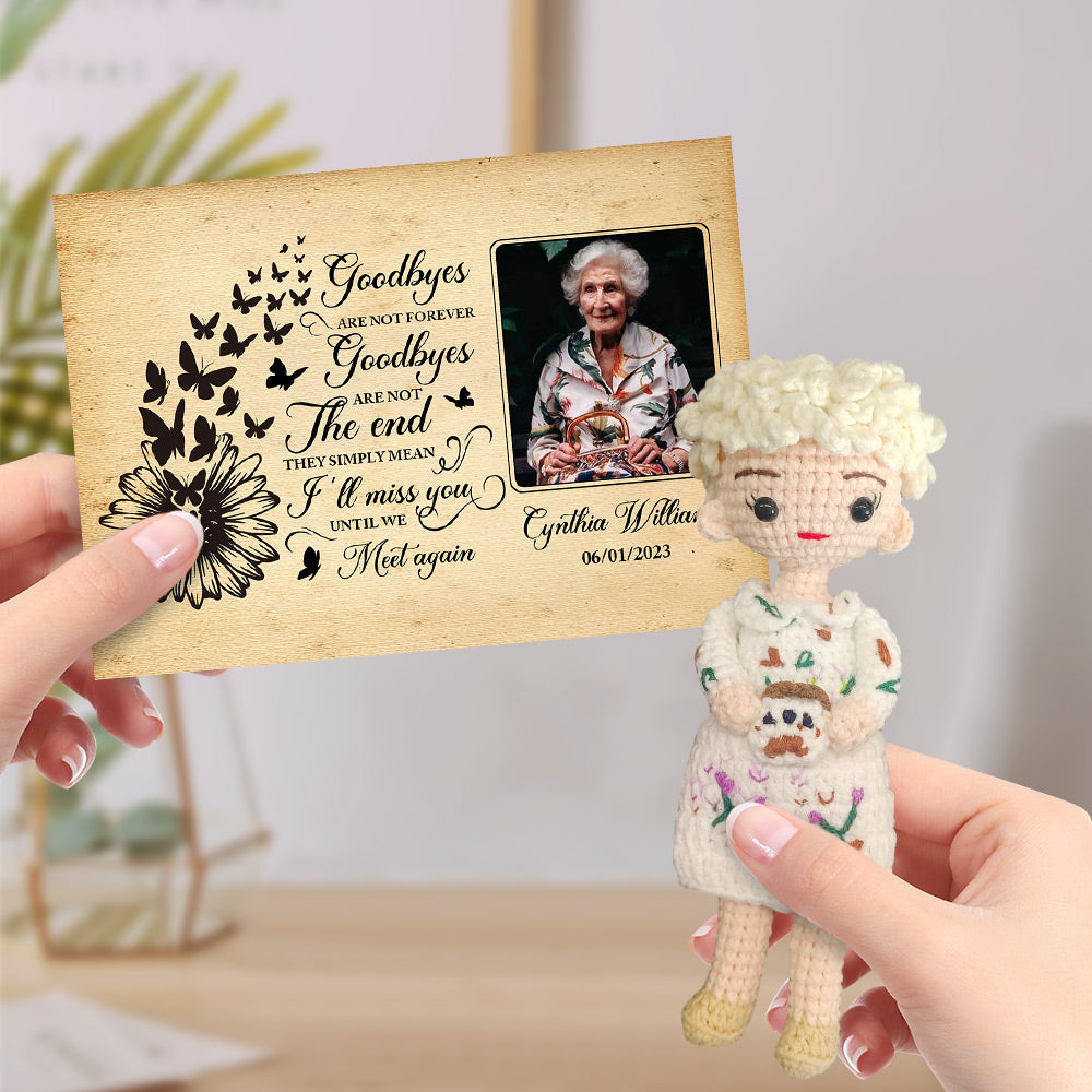 Custom Crochet Doll from Photo Gifts Handmade Look alike Dolls with Personalized Name Memorial Card - auphotomugs