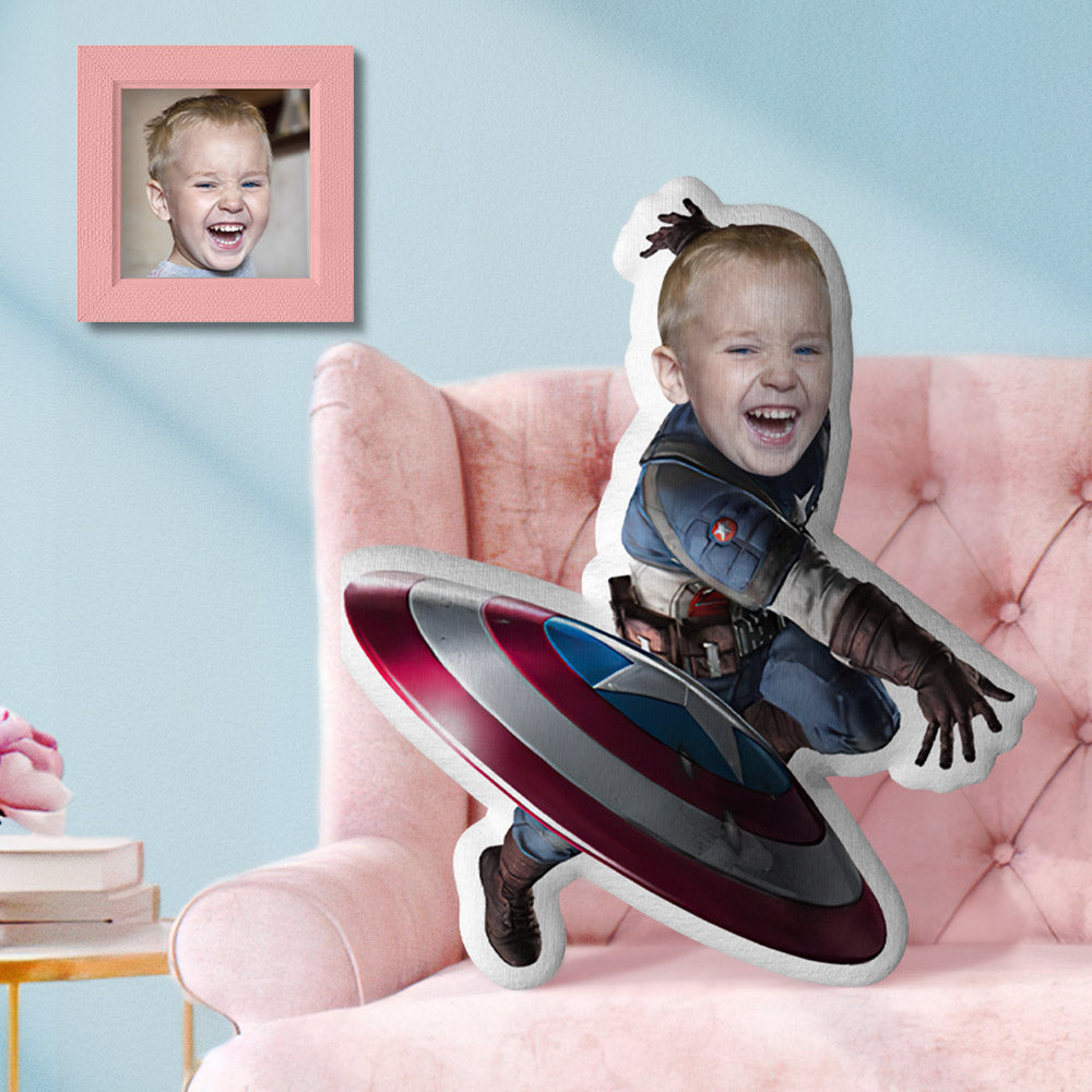 Custom Face Photo Minime Doll Unique Personalized Captain America Funny Gift for Kid