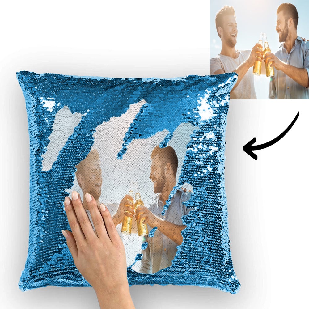 Personalized Photo Magic Sequins Pillow Custom Mermaid Sequin Pillow with Picture 15.75inch*15.75in